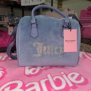 NEW JUICY COUTURE blue velour satchel juicy rhinestone lettering